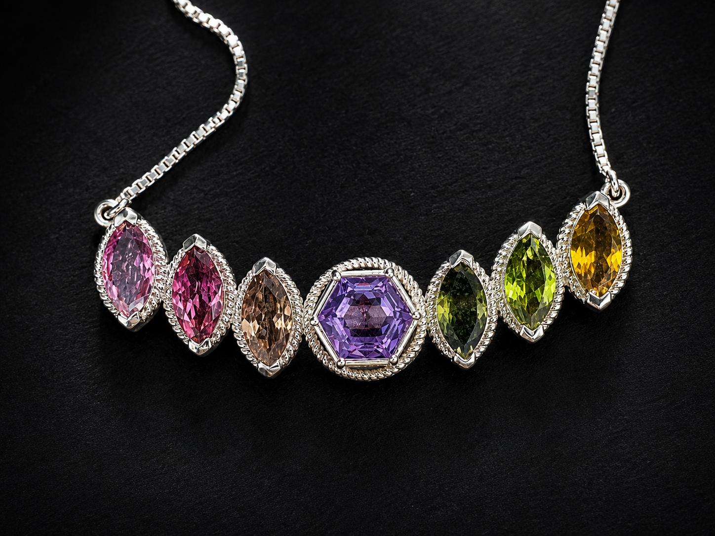 Tourmaline Bridge Pendant — Blue Topaz & Multi-colour Tourmaline in 925 Sterling Silver — House of Yusei